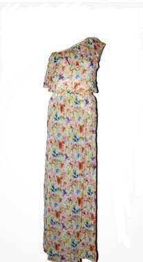 SKIES ARE BLUE NEW $80 Size Large FLORAL ONE SHOULDER MAXI RUFFLE SUMMER DRESS